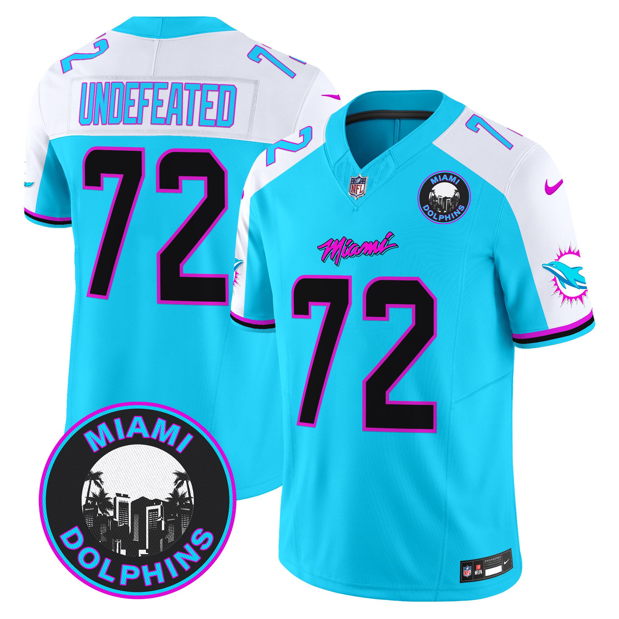 Men Miami Dolphins #72 Undefeated Light Blue 2024 Nike Vapor Limited NFL Jersey
